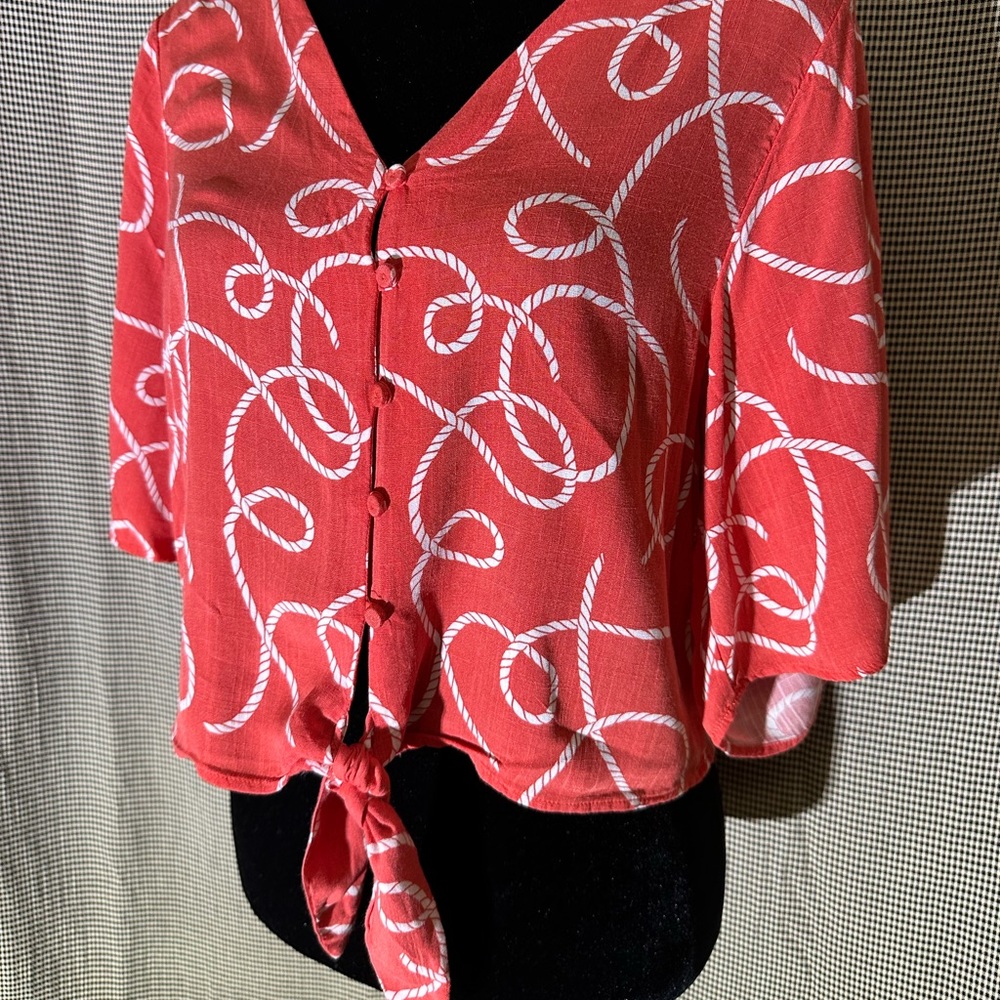 Cute Muted Red Orange Tie Crop Top